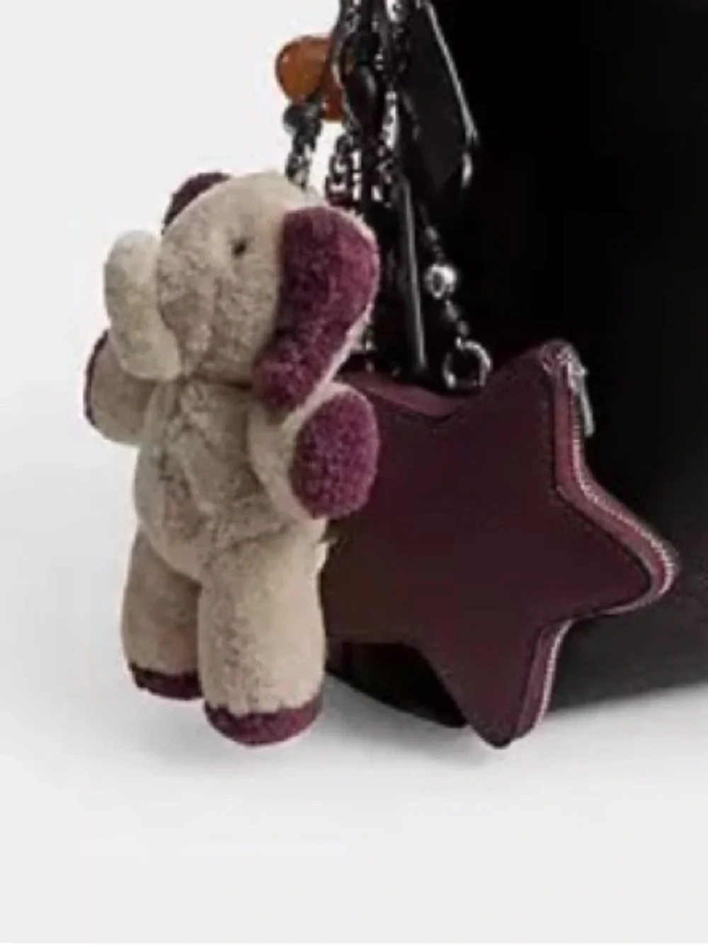 Coach Plush Elephant & Star Charm Keychain - Beige & Plum